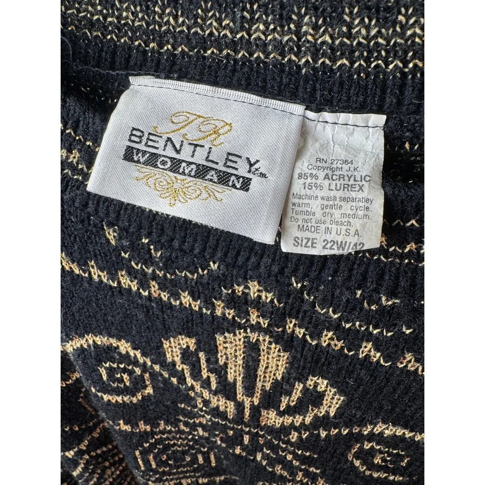 Vintage TR Bentley Woman Black & Gold‎ Lurex Oversized Sweater Size 22W/24